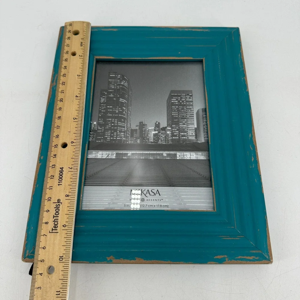 Mikasa Home Accents 5x7 Teal Blue Distressed Wood Picture Frame Rustic Boho
